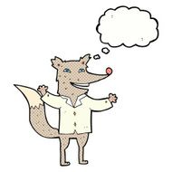 cartoon happy wolf wearing shirt with thought bubble N6
