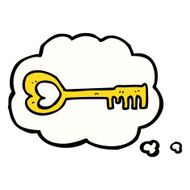 cartoon heart shaped key with thought bubble N2