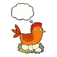 cartoon hen on eggs with thought bubble N9