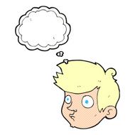 cartoon staring boy with thought bubble N25