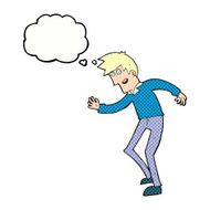 cartoon happy man dancing with thought bubble N38