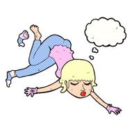 cartoon woman floating with thought bubble N9