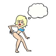 cartoon woman in bikini with thought bubble N55