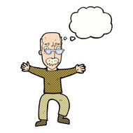 cartoon old man waving arms with thought bubble N10