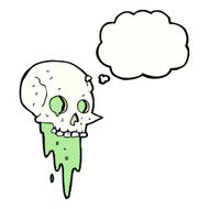 gross halloween skull cartoon with thought bubble N10