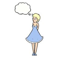 cartoon pretty woman in dress with thought bubble N48