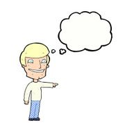 cartoon happy man pointing with thought bubble N59