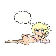 cartoon woman posing in underwear with thought bubble N10