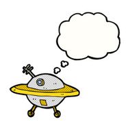 cartoon flying saucer with thought bubble N3