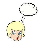 cartoon surprised female face with thought bubble N63