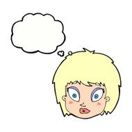 cartoon surprised female face with thought bubble N64