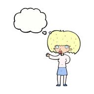 cartoon woman gesturing with thought bubble N29