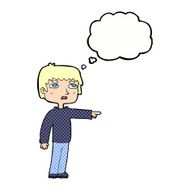 cartoon boy pointing with thought bubble N27