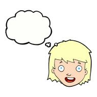 cartoon happy female face with thought bubble N184