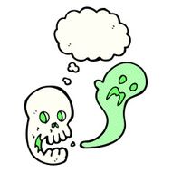 cartoon spooky skull with thought bubble N145