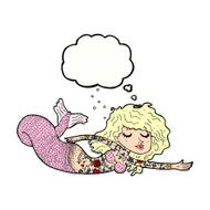 cartoon mermaid covered in tattoos with thought bubble N9