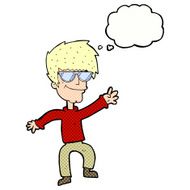 cartoon waving cool guy with thought bubble N10