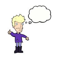 cartoon worried man giving thumbs up symbol with thought bubble N10