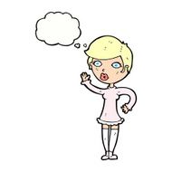 cartoon pretty woman waving with thought bubble N85