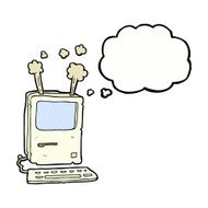 cartoon old computer with thought bubble N22