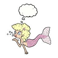 cartoon mermaid blowing kiss with thought bubble N10