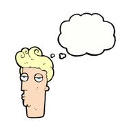 cartoon bored man's face with thought bubble N9