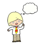 cartoon school boy answering question with thought bubble N48