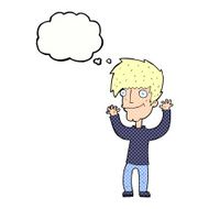 cartoon man waving arms with thought bubble N9