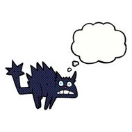 cartoon frightened black cat with thought bubble N2