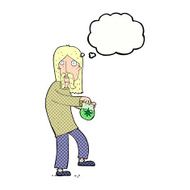 cartoon hippie man with bag of weed thought bubble N10
