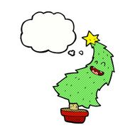 cartoon dancing christmas tree with thought bubble N18