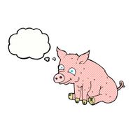 cartoon happy pig with thought bubble N6