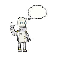 cartoon waving robot with thought bubble N21