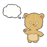 cartoon little teddy bear waving with thought bubble N2