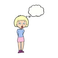 cartoon surprised woman with thought bubble N243