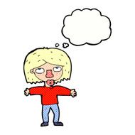 cartoon girl looking upwards with thought bubble N10