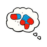 cartoon painkillers with thought bubble N2