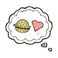 cartoon hamburger with thought bubble N2