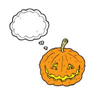 cartoon grinning pumpkin with thought bubble N9