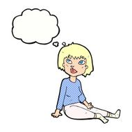 cartoon woman sitting on floor with thought bubble N10