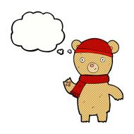 cartoon waving teddy bear with thought bubble N25