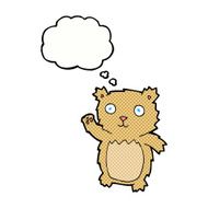 cartoon waving teddy bear with thought bubble N26