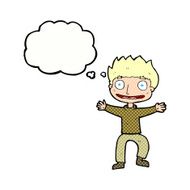 cartoon grinning boy with thought bubble N10