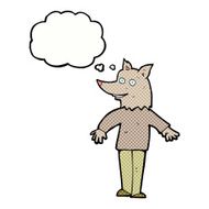 cartoon happy werewolf with thought bubble N6