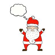 cartoon stressed out santa with thought bubble N10
