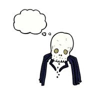 cartoon spooky skull spider with thought bubble N9