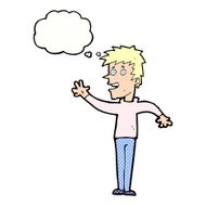 cartoon happy boy waving with thought bubble N20