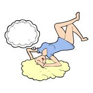 cartoon woman lying on floor with thought bubble N19