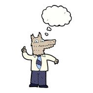 cartoon business wolf with idea thought bubble N6