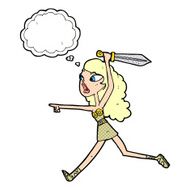 cartoon viking girl with sword thought bubble N6